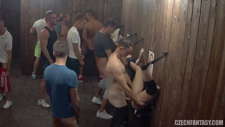 Stockings Czech Blonde with Huge Boobs