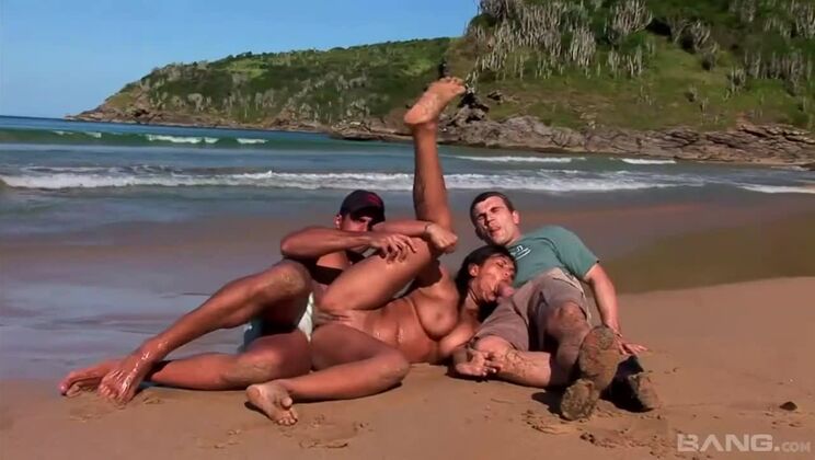 [BANG.com] - Big Cock Threesome with Brunette on the Beach