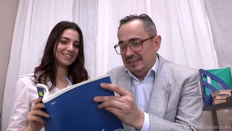 Creampie: Old Teacher and Young Russian Brunette