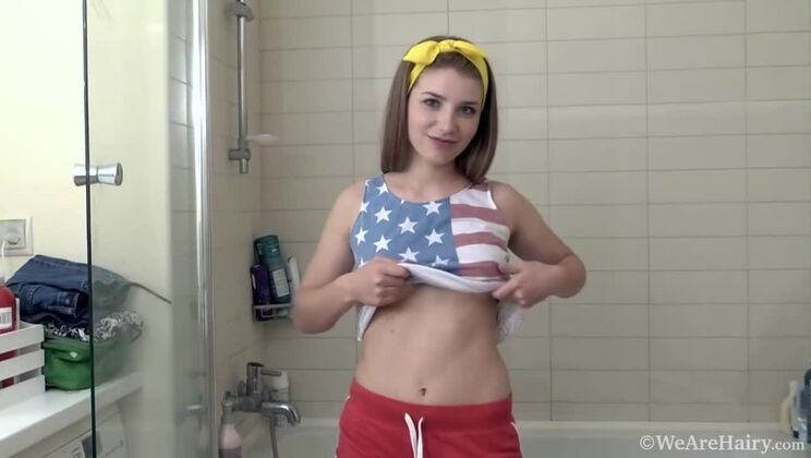 Gunita Strips, Naked and Hairy in Shower