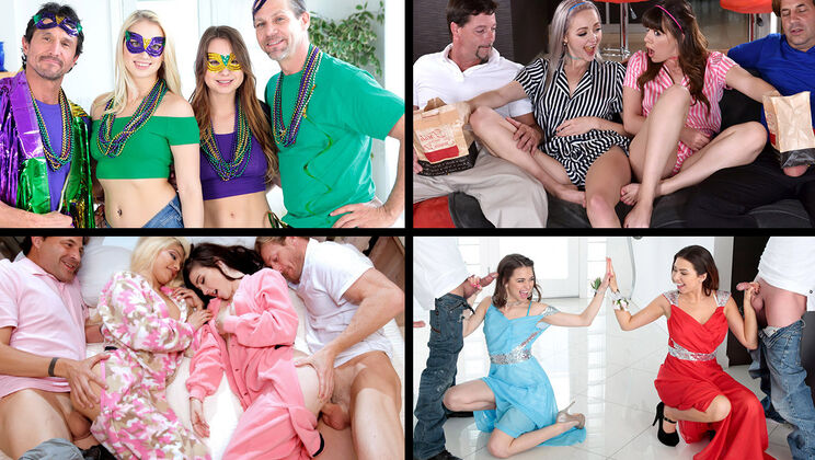 [TeamSkeetSelects] - Young Daughters Swapping Holes - Hardcore Gangbang