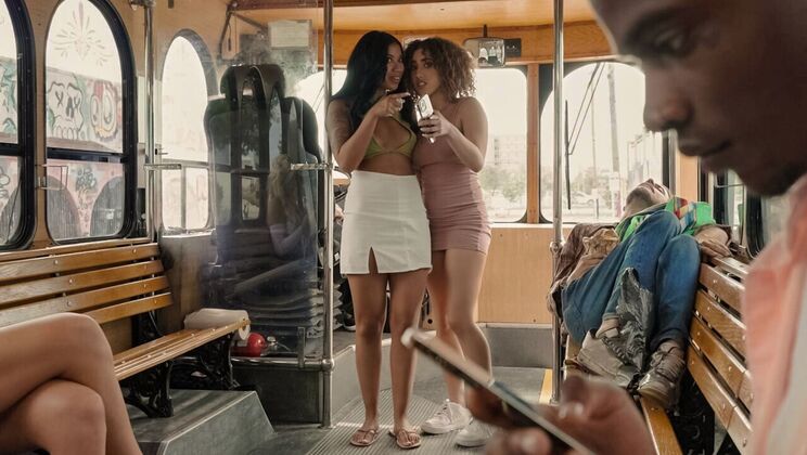 [RKPrime] - Blonde and Brunette Threesome on Bus