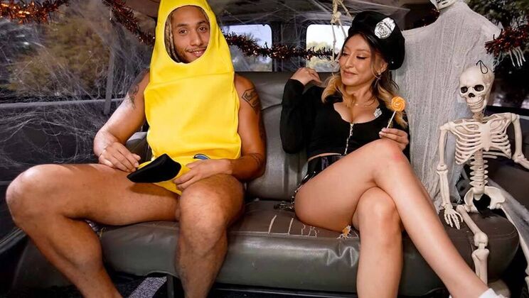 [BangBus] - Interracial Swalloween BJ Party - Derek Savage - Mads Flores