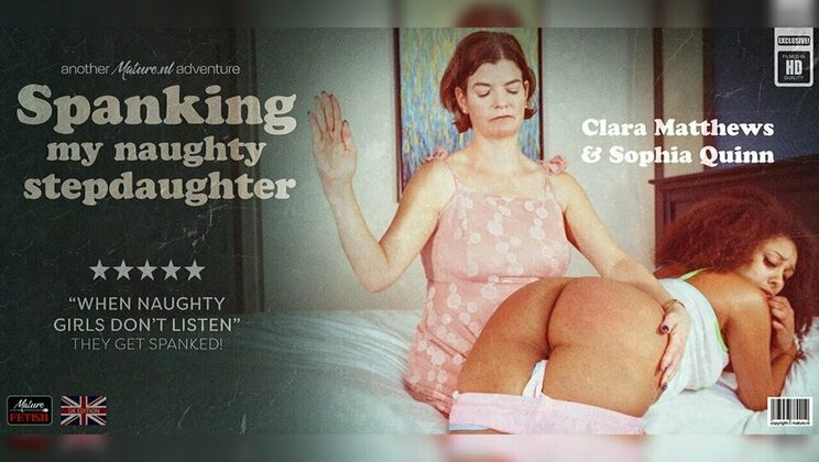 Interracial Lesbians: Clara Matthews Spanks Sophia Quinn