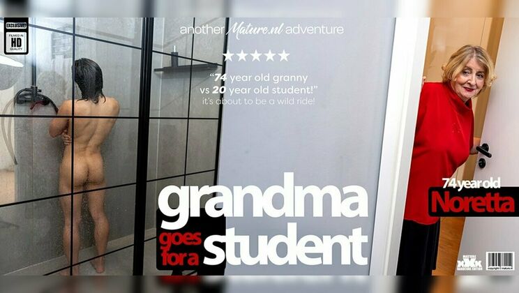 [Mature.nl] - 74yo Noretta rides young cock - tits out & moaning - Noretta - Koudai