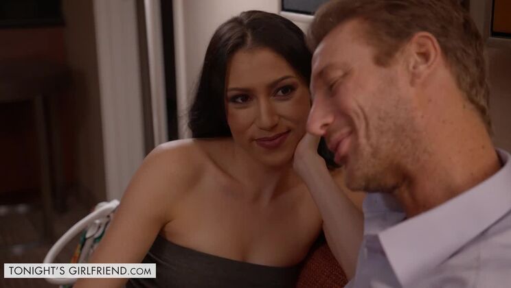 Submissive girl in nylons obeys dominant guy in hotel